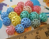 Cool Vintage Pierced Housecoat Buttons - Plastic Rainbow Sunburst Pearly Flower Shank style 2 sizes 3/4" & 7/8" blue green pink yellow