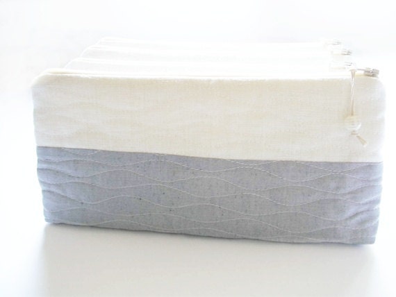 Wedding Set of 6 Clutches White and Silver Cosmetic Bags Bridesmaids Gift Idea