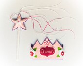Flower Felt Crown and Wand, Personalized Pink Purple Fairy Tale Princess Set, Photo Prop Il_170x135