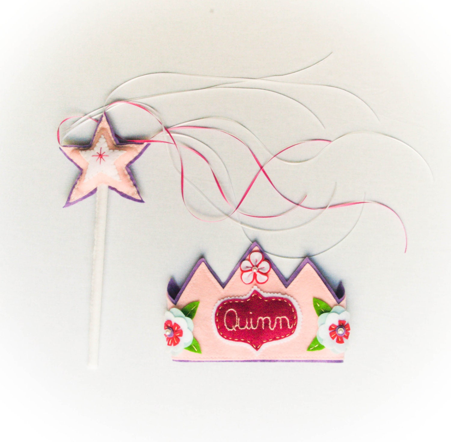 Flower Felt Crown and Wand, Personalized Pink Purple Fairy Tale Princess Set, Photo Prop Il_570xn