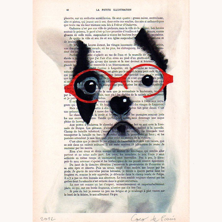 Original Illustration Digital Print Mixed Media Art Poster Acrylic Painting Holiday Decor Drawing Gifts: Clever bulldog