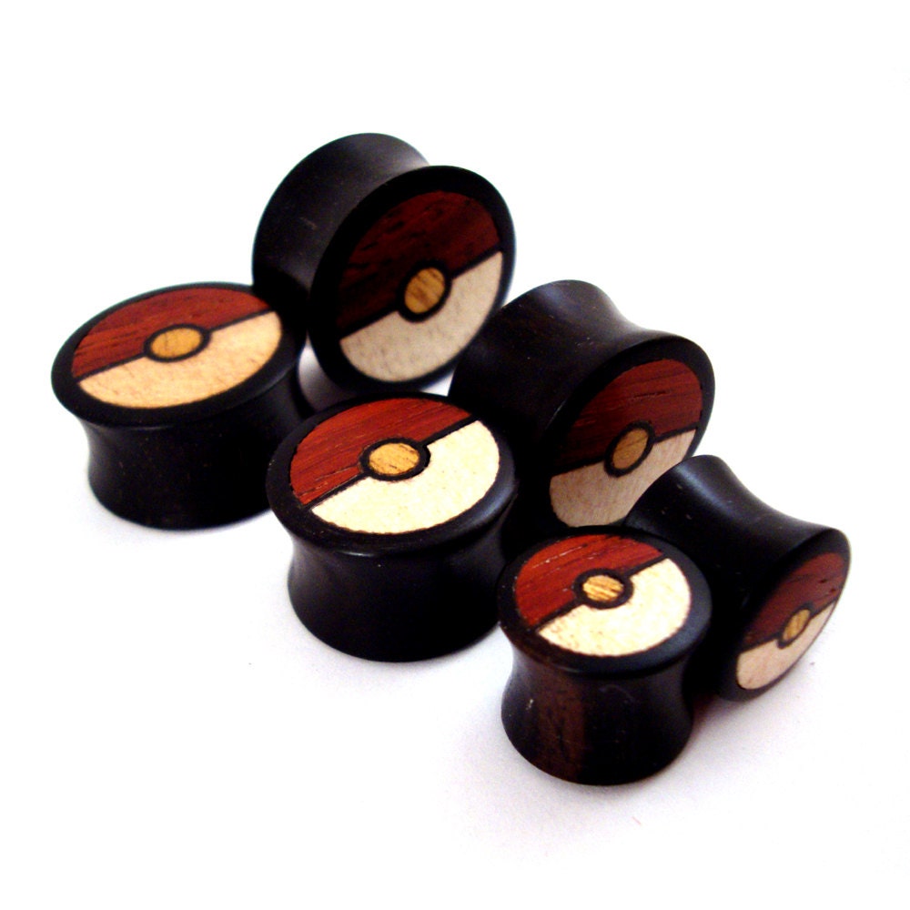 Tri-Color Wood Inlay in Ebony Wooden Plugs - 00g (10mm) 7/16" (11mm) 1/2" (13mm) 9/16" (14mm) Organic Wood Ear Gauges
