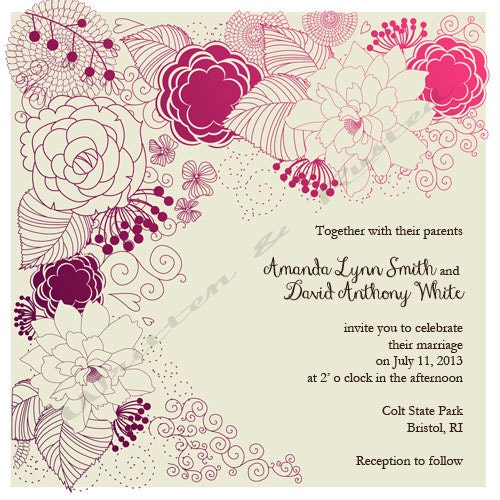 100 Flower Wedding Invitations with envelopes