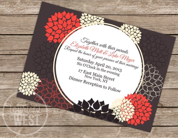 Elegant Flower Wedding Invitation (Printable Digital File) Il_570xn