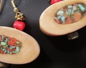 camel bone infused turquoise red coral tribal bellydance OOAK  filled in earrings indian bells beads goddess wear