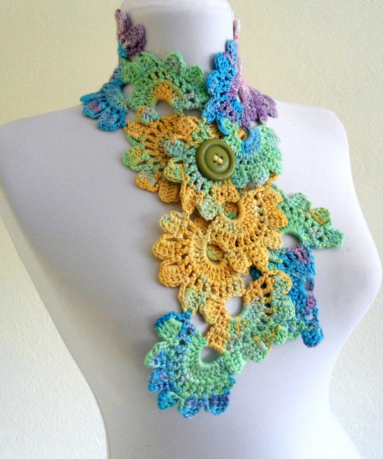 Crocheted Multi Color Bamboo Lace Neckwarmer,scarf,fashion,gift, valentine,  summer trends, fashion, 2012