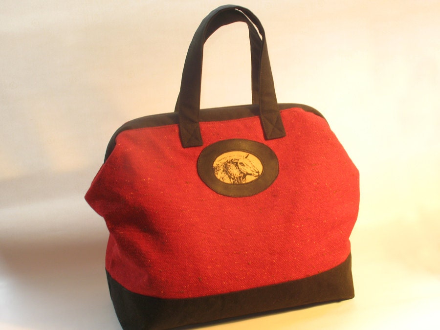 Tweed and Linen Knitting Bag with Sheep No. 26