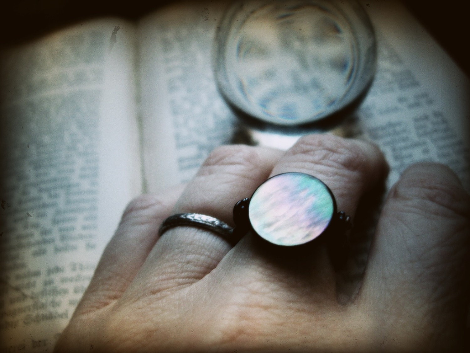 Copper Moon Ring with Mother of Pearl in Your Size. Wire Wrapped Ring.