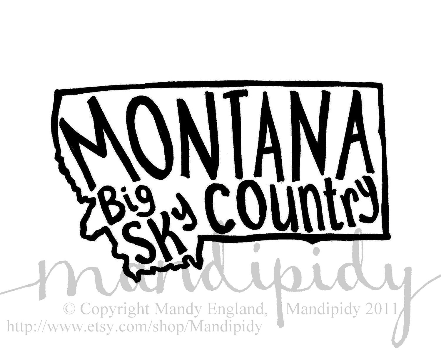 Montana Big Sky Country - White Background - 8x10 Illustrated Print by Mandipidy