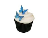 Cupcake Toppers - 24 Edible Butterflies - Mini Blue  - Edible Paper - Cake Decorations
