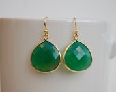 Green onyx 24 k vermeil sterling silver bezel set earrings