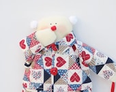 20% OFF SALE Sleepy snowman- handmade softie plush doll child friendly cloth doll rag doll Snowman red blue fabric doll gift decor Christmas
