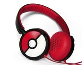 NEW Poke-phones Headphones earphones white red hand painted