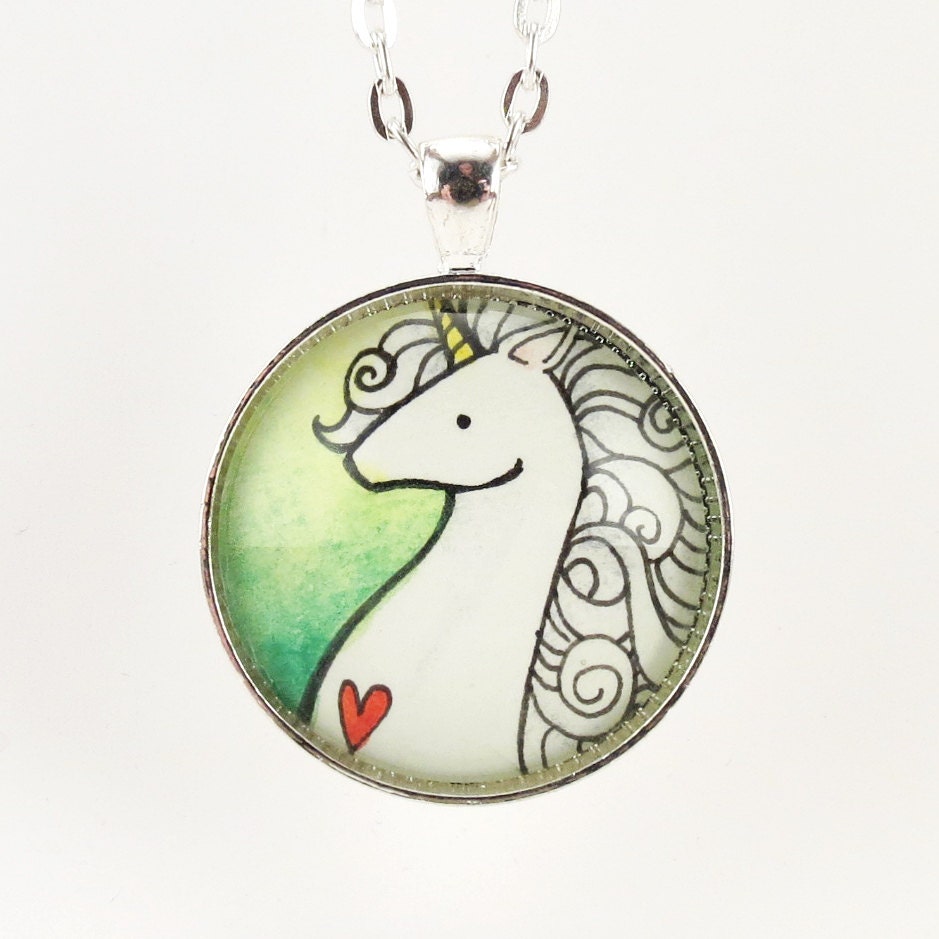 Unicorn Necklace, Heart And Unicorn Pendant, Fantasy Jewelry