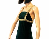 Iconic GUNNE SAX Black Label maxi dress c.1969 // forest green velvet // Empire line fit // embroidered ribbon and jute braid