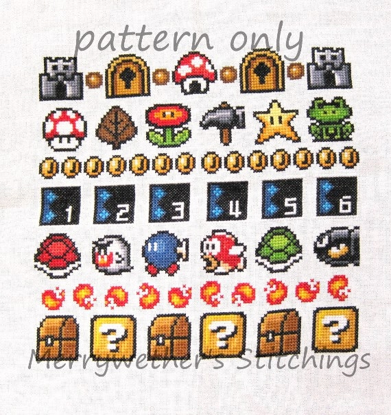 Super Mario 3 All Stars Band Sampler Cross Stitch PATTERN