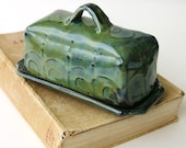 Covered Butter Dish - Blue Green Seaweed - Beach Cottage Home Decor