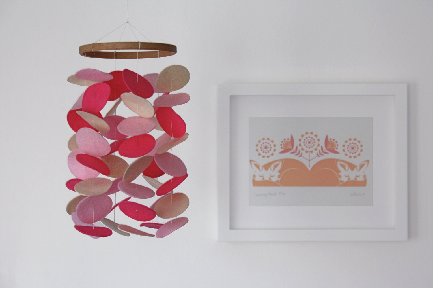 Circle Mobile - Pink Cream Circles - Modern Kids Mobile - Baby Crib Mobile - Baby Pink, Bright Pink and Ivory