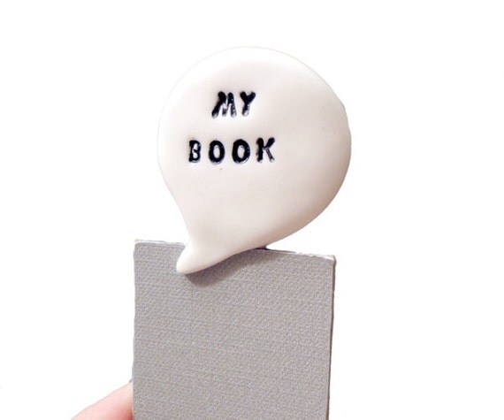 Bookmark my book text in polymer clay speech bubble comic