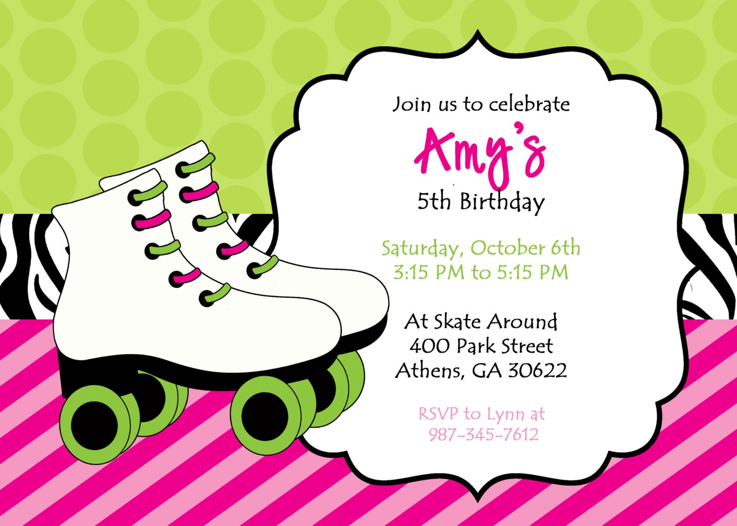 DIY Printable Skating Party Invitation. Fun and Bright. Colorful Customized Skate Party Invitation. Il_570xn
