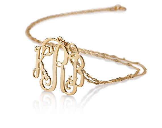 Monogram Necklace 0.8" - 14k  Gold Monogram Initial Necklace