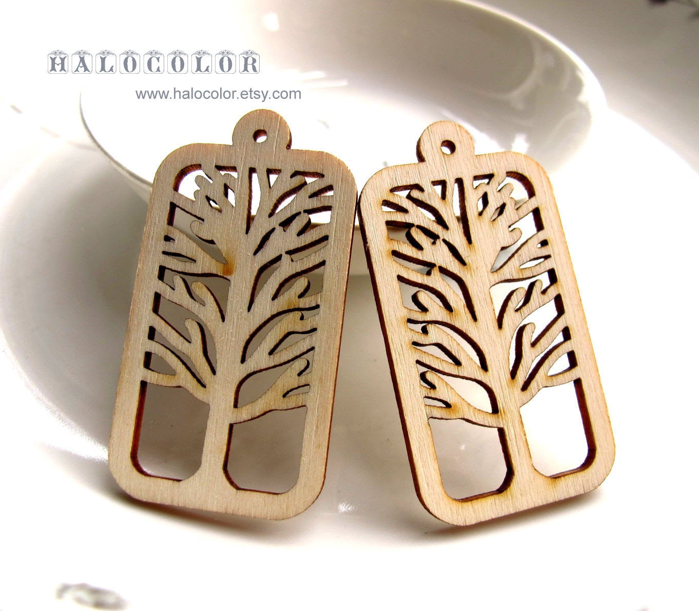 4 PCS - 28x55mm Pretty Nature Color Rectangle Tree Wooden Charm/Pendant MH124 11