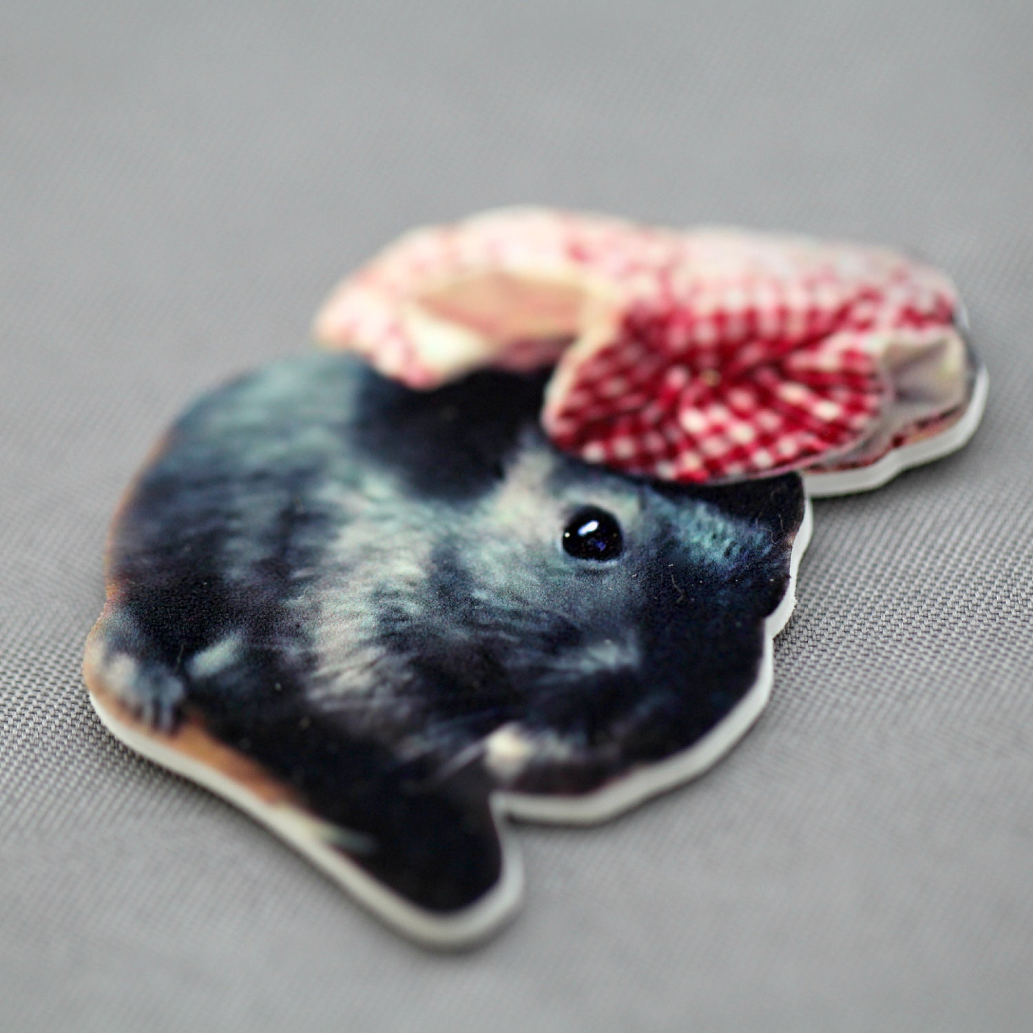 Refrigerator Magnet Gerbil Wearing A Vintage Red Checked Cap Hat Shrink Plastic