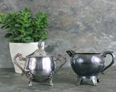 Silver Plate Cream Sugar Set Shabby Mismatched
