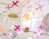 The Bon Voyage Air Plane Garland, Paper Garland, Pink, Maps, Ombre Pink, Multi colored, Maps