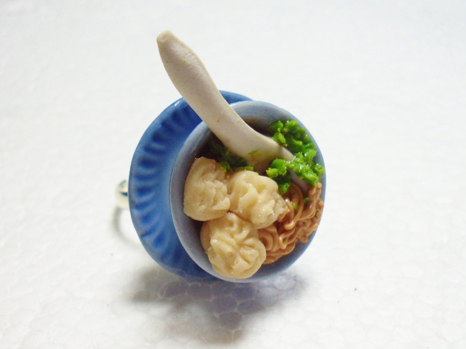 Chinese Food Ring. Wonton Noodle Soup. Polymer Clay.
