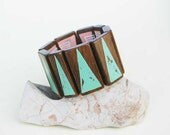 Walnut Wood Bracelet,Geometric Bracelet Jewelry Wearable Art Statement Bracelet  2in1