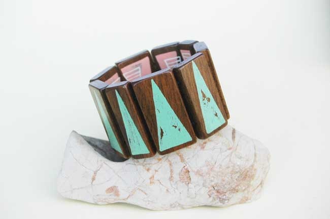 Walnut Wood Bracelet,Geometric Bracelet Jewelry Wearable Art Statement Bracelet  2in1