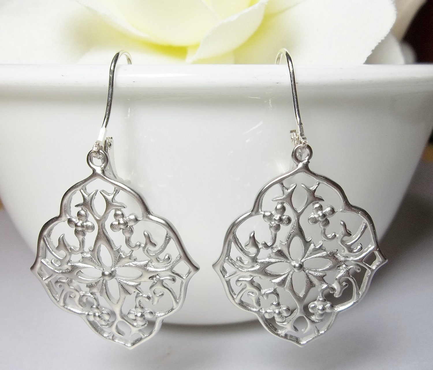 Large silver earrings - Sterling Silver - leverback ear wires - Filigrees - gift -