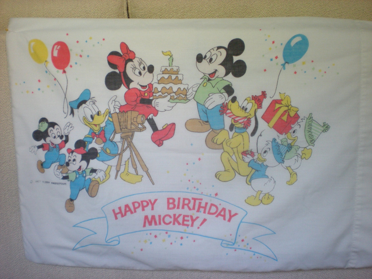 Pillowcase, Happy Birthday Mickey Mouse, Walt Disney, Minnie, Donald Duck