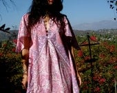 Pink and Lavendar Paisley Print One of a Kind Vintage Indian Cotton Mini Dress