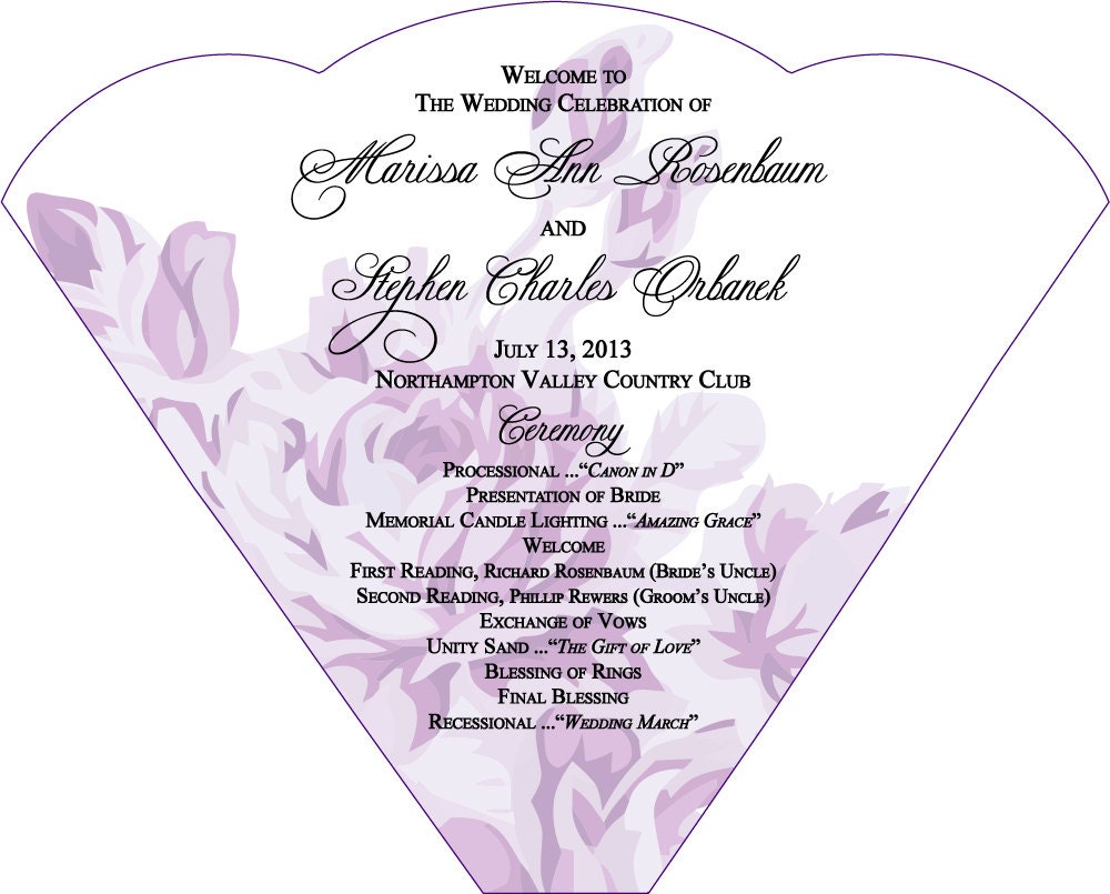 MARISSA - Set of 150 Purple Roses Wedding Fan custom colors available