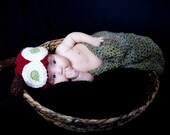Hand Crochet - Baby Unisex Caterpillar Cocoon Beanie Hat Set-Available in Sizes: Newborn-0/3mo-3/6mo-6/12mo-Photo Prop