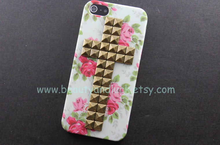 iphone 4s 5 case,Cross Antique Bronze stud Iphone case, floral Iphone 5 Case, Iphone 5 Hard Case Cover