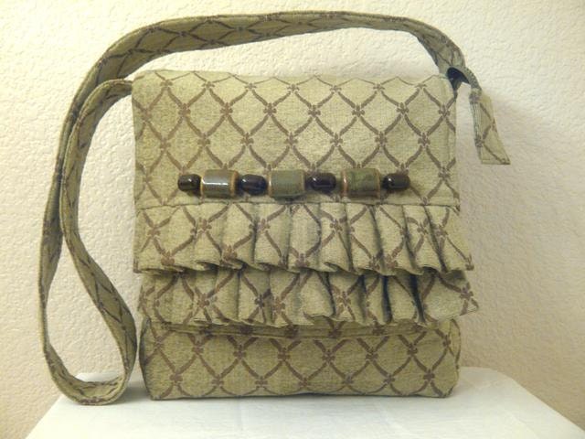 Handmade, Green, Beaded, Tote Bag, Purse, Earth Tone, Ruffles, Unique, Durable