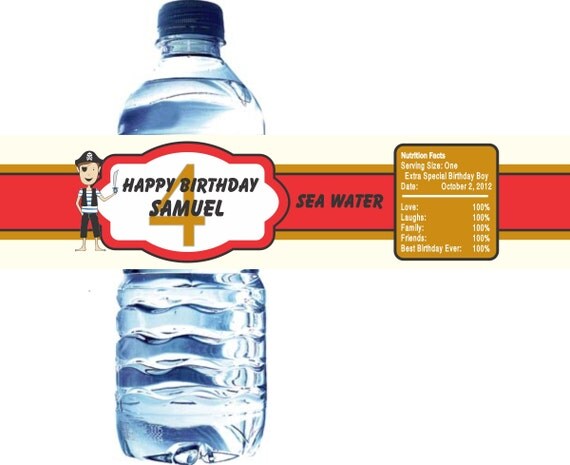 30 Pirate Water Bottle Labels - Printed with your child's name and birthday. Waterproof and self stick Il_570xn