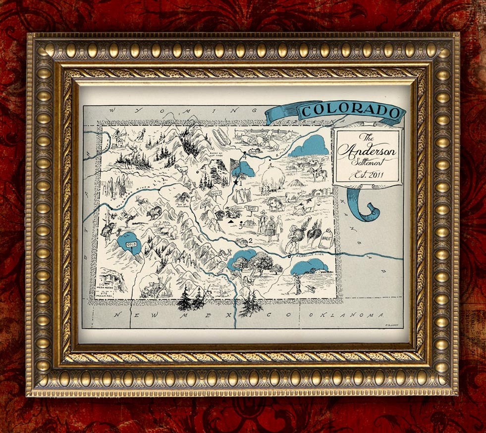 Custom MAP Art Print COLORADO Vintage Retro Personalized Map Wedding Housewarming Gift Home Decor Wall Decor 8x10 All States Available