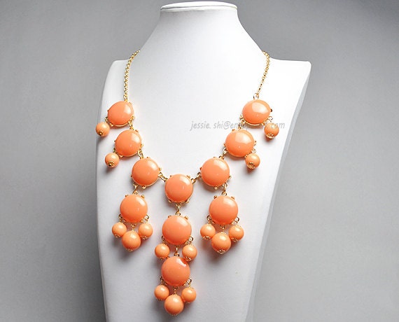Orange Red Bubble Necklace,  Chunky Bubble Necklace, Bubble Peach Necklace (Fn0508-M-Orange Red)