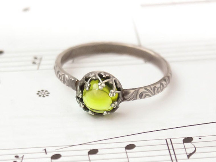 Peridot Ring , Green Peridot set in a Sterling Silver crown - Custom created in your size