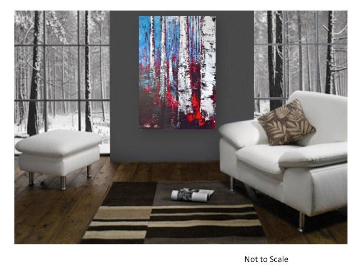 Original Palette Knife Landscape Painting Contemporary Modern Art Birch Trees on Gallery Wrapped Canvas