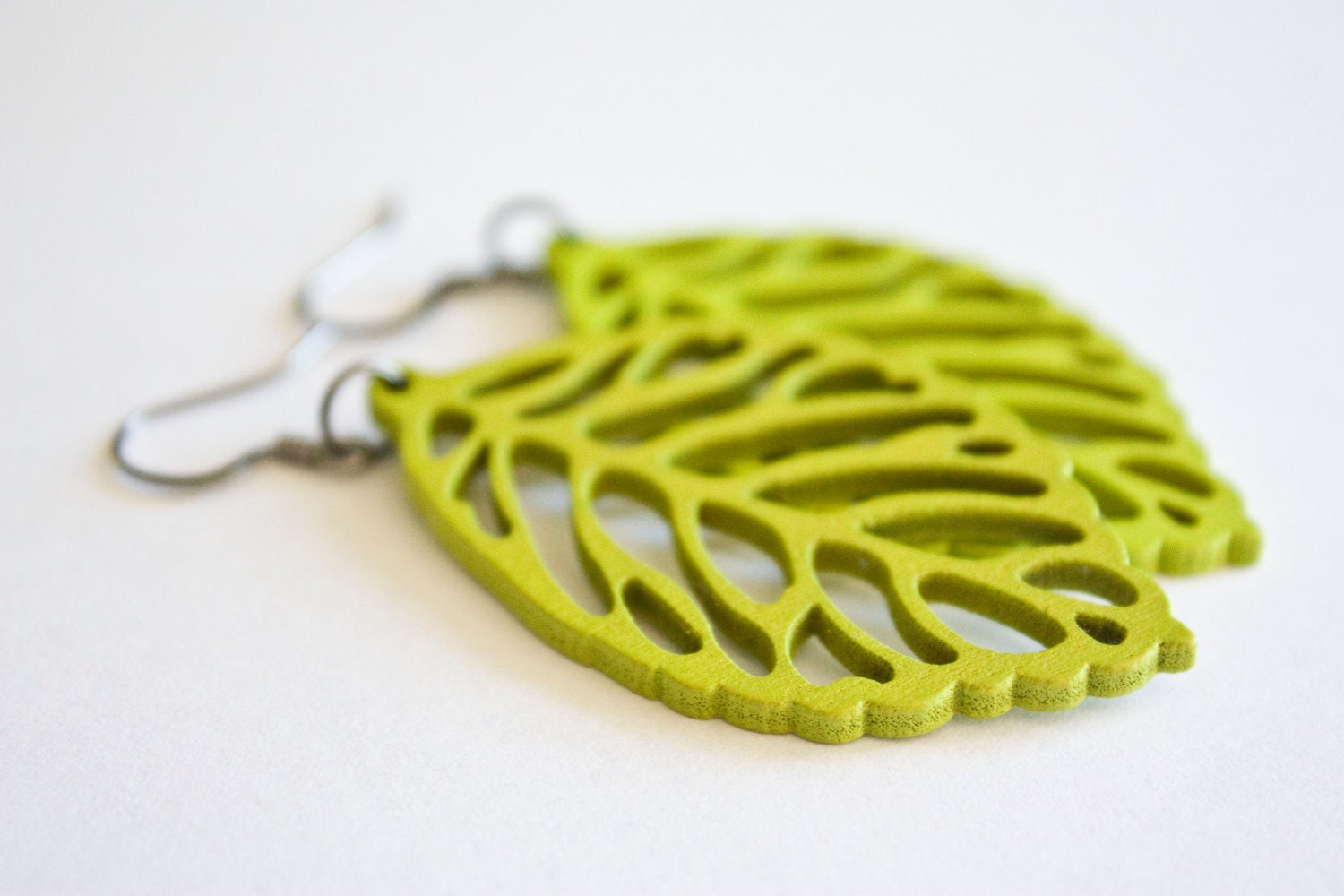 Apple Green Wooden Leaf Dangles