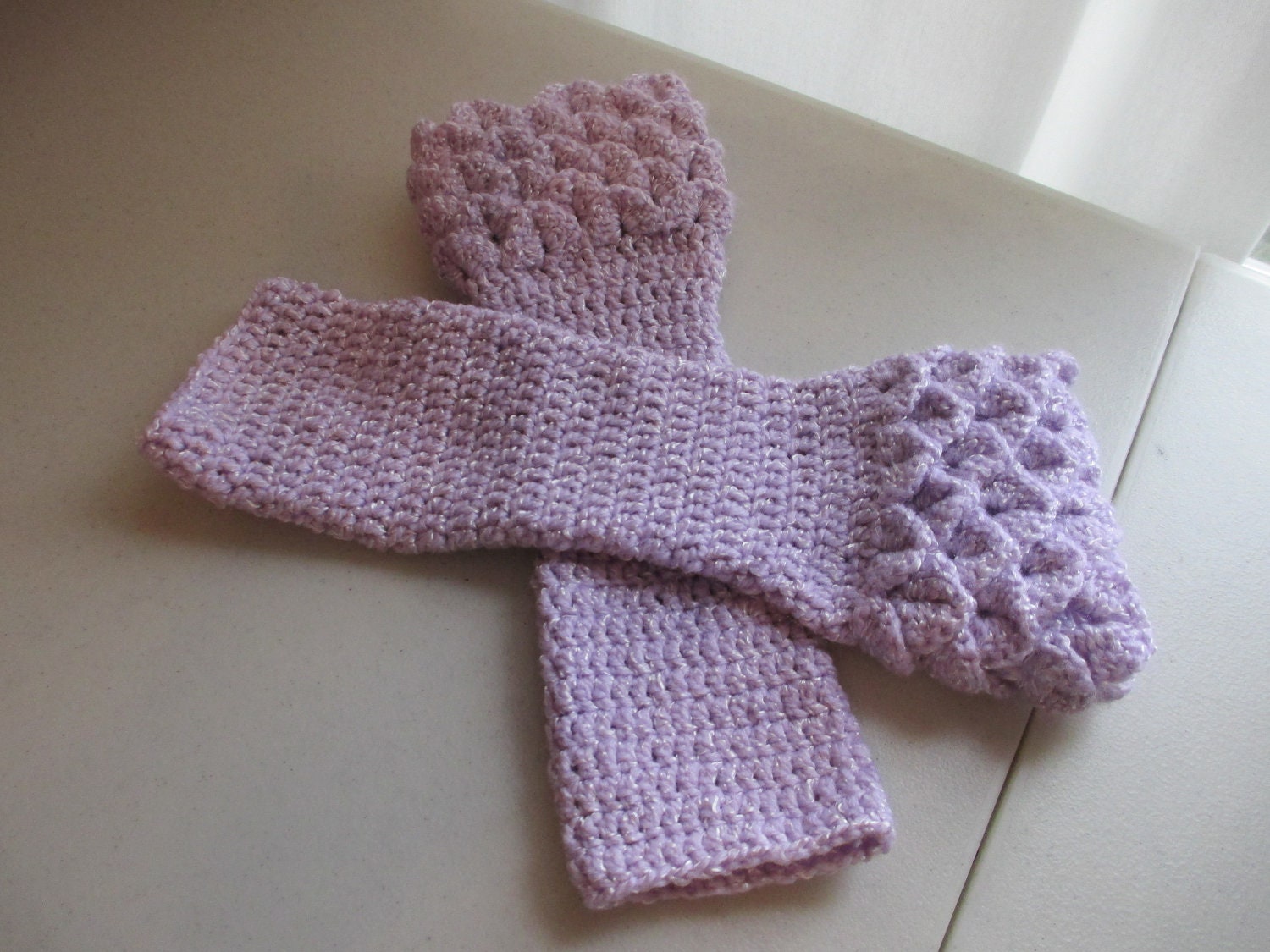 Handmade crocheted wrist warmers, fingerless gloves