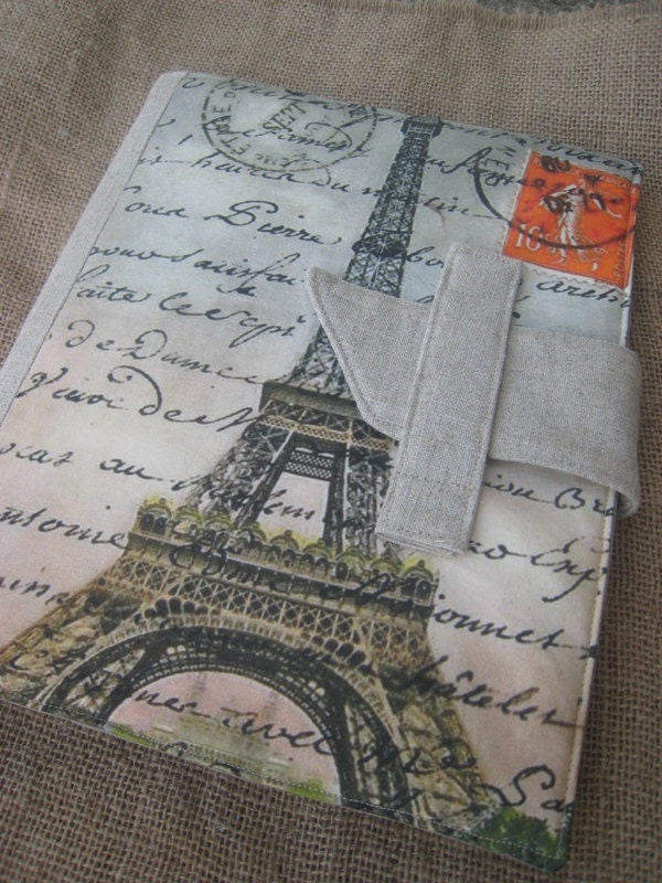 iPad cover with vintage French Paris print and built-in folding stand