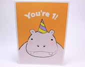 1st Birthday Card - Kids First Birthday Greeting Cards - Hippo - GrizzlyBearGreetings