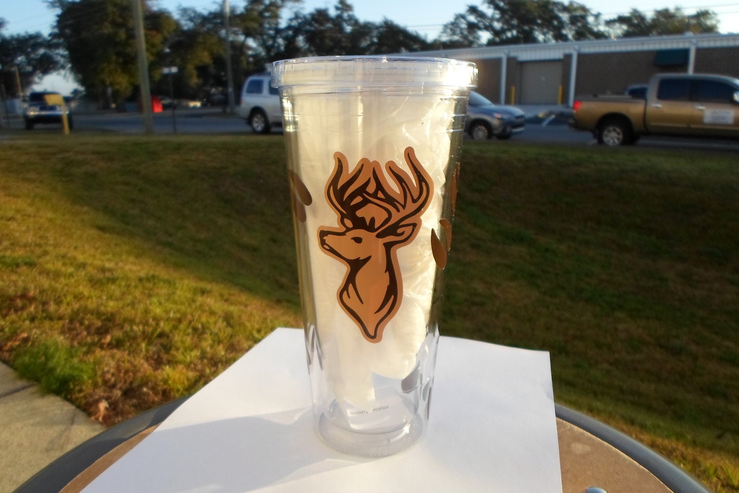 What happens at camp, stays at camp -  20 Ounce Acrylic Cup / buck / deer tracks / hoof prints