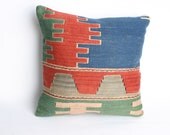 Yuner/Turks Handmade Kilim  Pillow Case,High Quality  Decorative Pillow ,blue,red,yellow,white- 16x16